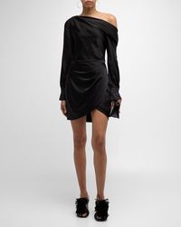 Jonathan Simkhai - Cameron One-Shoulder Wrap-Skirt Satin Mini Dress - Lyst