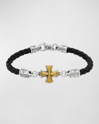 Konstantino - Perseus Leather Bracelet With Silver/bronze Cross, Size M - Lyst