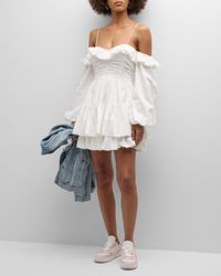LoveShackFancy - Zennia Off-Shoulder Tiered Cotton Poplin Blouson-Sleeve Mini Dress - Lyst