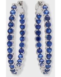 Neiman Marcus - Small Blue Sapphire Hoop Earrings - Lyst