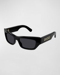 Gucci - Full-rim Logo Embellished Acetate Rectangle Sunglasses - Lyst