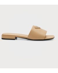 Prada - Calfskin Logo Flat Slide Sandals - Lyst