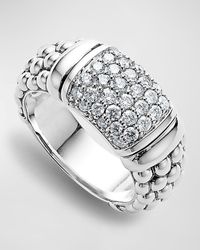 Lagos - Pavé Diamond And Sterling Caviar Bead 9Mm Band Ring - Lyst