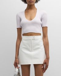 Courreges - V-Neck Short-Sleeve Rib Crop Sweater - Lyst