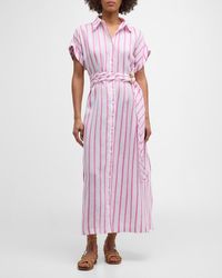 Finley - Smithy Belted Striped Linen Maxi Shirtdress - Lyst