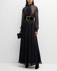 Sergio Hudson - Sheer Belted Maxi Dress With Ruffle Top - Lyst