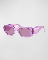 Prada - Mirrored Rectangle Acetate Logo Sunglasses - Lyst
