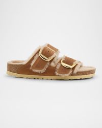 Birkenstock - Arizona Suede Shearling Dual-Buckle Slide Sandals - Lyst
