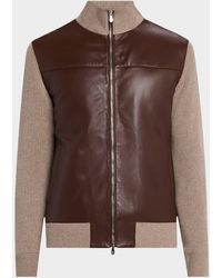 Brunello Cucinelli - Leather And Cashmere Knit Full-Zip Jacket - Lyst