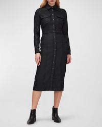 7 For All Mankind Coated Snap-front Midi Dress - Black