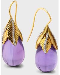 Piranesi - 18K And Drop Amethyst Earrings With Round Diamonds, 1.5"L - Lyst