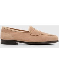 John Lobb Bath Suede Penny Loafers in Natural for Men | Lyst
