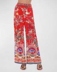 Camilla - Minimal Floral Silk Wide-Leg Pants - Lyst