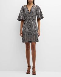 Figue - Aspley Embroidered V-Neck Short-Sleeve Mini Dress - Lyst