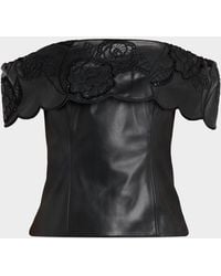 Toccin - Mariana Embroidered Faux Leather Off-Shoulder Top - Lyst