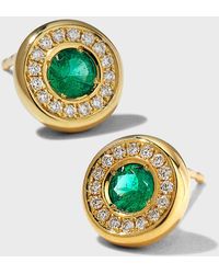 Roberto Coin - Emerald Stud Earrings With Diamond Halo - Lyst