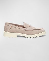Santoni - Suede Casual Flat Loafers - Lyst