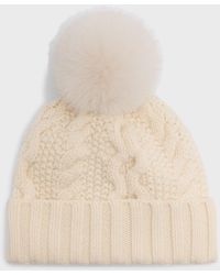 Sofiacashmere - Chunky Cable Knit Cashmere Beanie With Faux Pom - Lyst