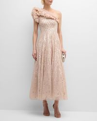 Needle & Thread - Raindrop One-Shoulder Sequin Ruffle Tulle Gown - Lyst