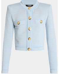 Balmain - Buttoned Striped Knit Crop Cardigan - Lyst