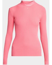 Courreges - Vinyl Collar Ribbed Button-Shoulder Long-Sleeve Top - Lyst