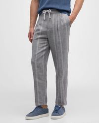 Brunello Cucinelli - Stripe Linen-Blend Drawstring Pants - Lyst