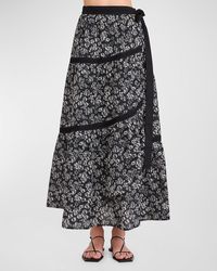 Merlette - Floral-print Pleated-trim A-line Maxi Skirt - Lyst