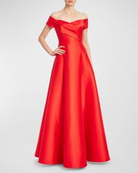Badgley Mischka - Off-Shoulder Pleated A-Line Gown - Lyst