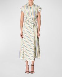 Carolina Herrera - Striped Twisted-Knot Cap-Sleeve Midi Shirtdress - Lyst