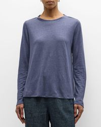 Eileen Fisher - Long-Sleeve Organic Linen Jersey Tee - Lyst