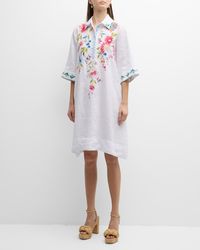 Johnny Was - Julie Floral-Embroidered Linen Shift Dress - Lyst