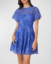 Shoshanna - Petra Tiered Eyelet Embroidered Mini Dress - Lyst