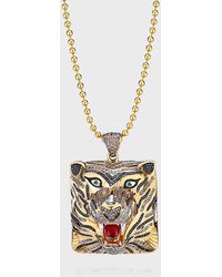 Alexander Laut - 18k Diamond Tiger Pendant With Sapphires And Tsavorite - Lyst