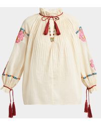 Valentino Garavani - Floral Embroidered Pintuck Blouse - Lyst