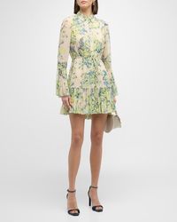 Cinq À Sept - Lyra Floral Bell-sleeve Mini Shirt Dress - Lyst