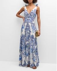 Camilla - Floral Linen Silk Tie-Shoulder Maxi Dress - Lyst