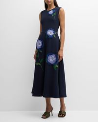 Lela Rose - Floral Applique Sleeveless Midi Dress - Lyst