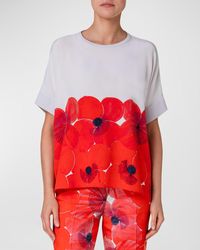 Akris - Placed Poppies-Print Oversized Silk Knit Top - Lyst