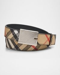 Burberry - Check Canvas And Leather B-Cut Buckle Belt - Lyst