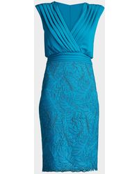 Tadashi Shoji - Sleeveless Pleated Crepe & Lace Dress - Lyst