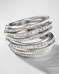 David Yurman - Crossover Wide Ring With Diamonds And Silver, 18mm - Lyst