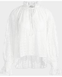 Alice + Olivia - Norah Eyelet Tie-Front Peasant Blouse - Lyst
