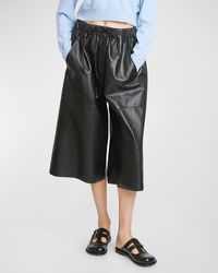 Loewe - Cropped Wide-Leg Pull-On Leather Pants - Lyst
