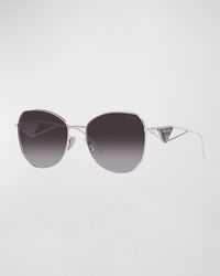 Prada - Triangle Logo Round Metal Sunglasses - Lyst