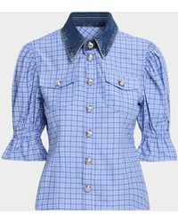 Cinq À Sept - Keely Denim-Collar Gingham Top - Lyst