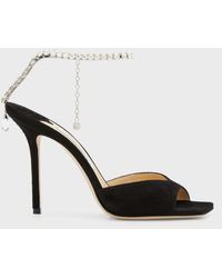 Jimmy Choo - Saeda Suede Crystal Ankle-Strap Sandals - Lyst