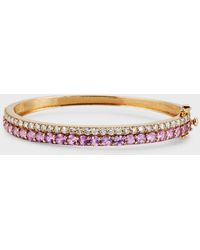 Siena Jewelry - 14k Yellow Gold Pink Sapphire Diamond Bar Bangle Bracelet - Lyst