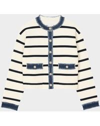 Sandro - Letouquet Striped Denim-Trim Cardigan - Lyst