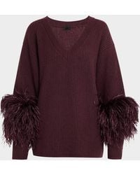 LAPOINTE - V-Neck Cashmere Sweater With Feathers - Lyst