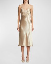 Ralph Lauren Collection - Rebekka Hammered Satin Midi Dress With Beading - Lyst
